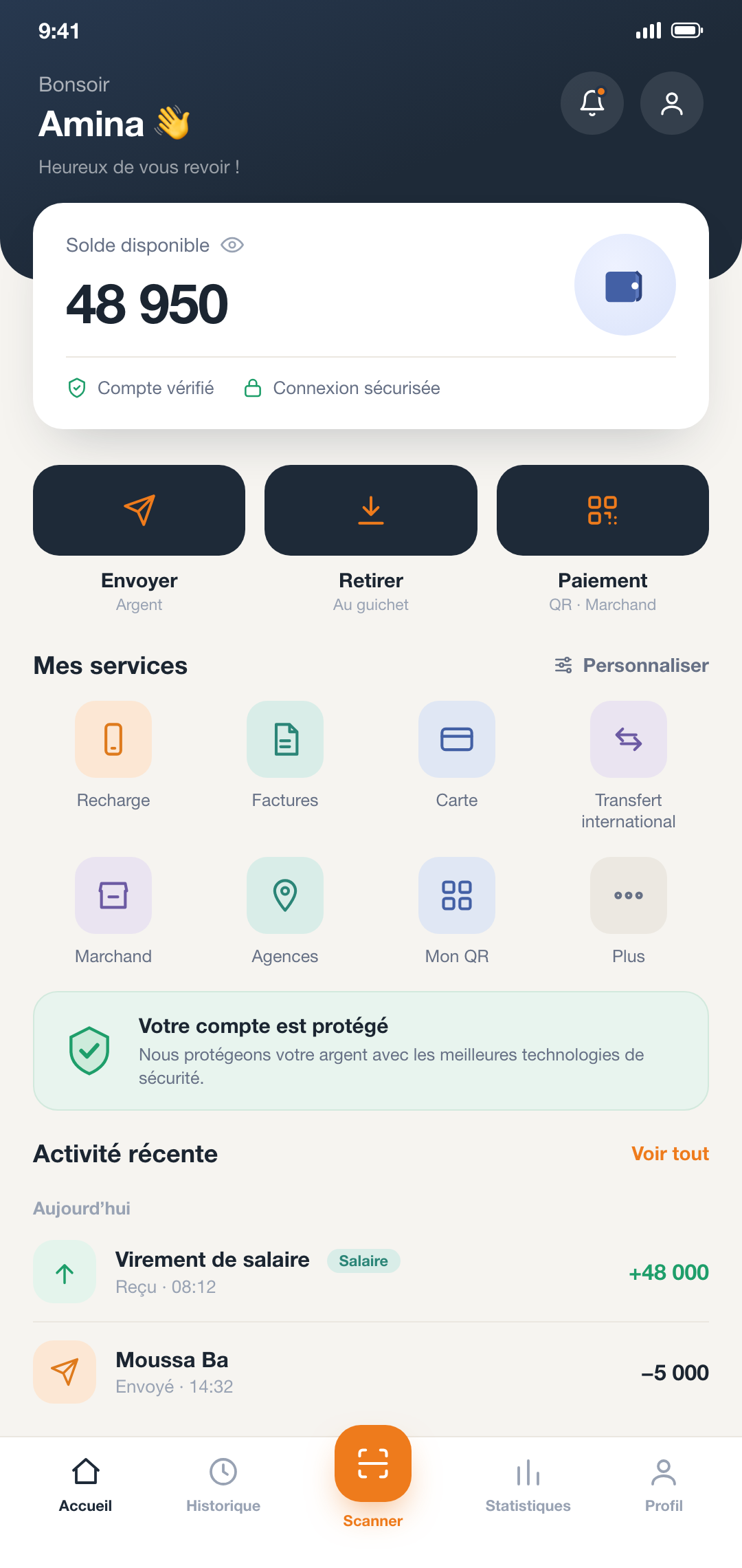 L’écran d’accueil de l’application Tehwil